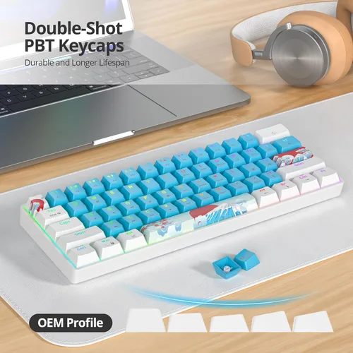 Vista 3 de Teclado mecánico 60% Teclado compacto 60% para juegos, retroiluminación RGB, 61 teclas, cable USB para PC portátil con Windows Mac