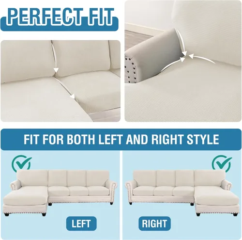 Vista 6 de H.VERSAILTEX Fundas para sofá seccional, 1 funda para diván, en forma de L, funda de cojín separada para sofá seccional izquierdo y derecho