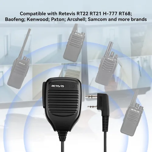 Vista 4 de Retevis Altavoz de micrófono de hombro de 2 pines, Walkie Talkie, compatible con Retevis H-777 RT22 RT68 RT21 H777S RT85 RT17 RT19 RT15 BAOFENG