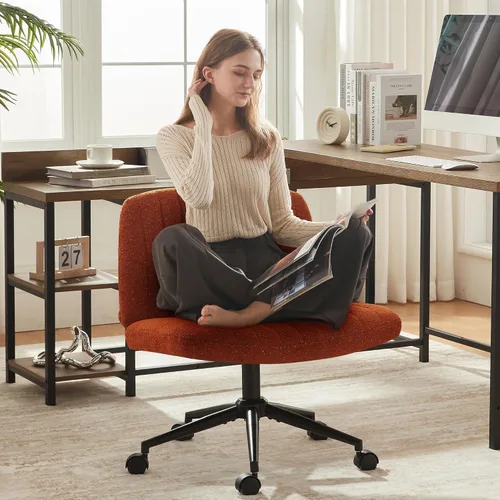 Vista 8 de Dowinx Silla cruzada con ruedas, tela preminum y cojín de muelles de bolsillo, silla de computadora giratoria ajustable, silla de computadora