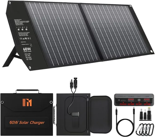 Vista 12 de Cargador solar portátil de 30 W, panel solar plegable con USB C y USB A 18 V MC4 DC para camping, mochilero, viajes, carga rápida para iPhone, LG