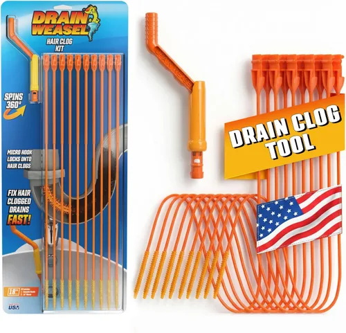 Vista 8 de FlexiSnake Kit de herramientas para eliminar obstrucciones de pelo de serpiente, fregadero, tubería, baño, limpiador de drenaje de bañera, 18