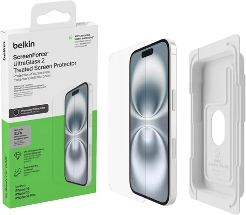 Vista 10 de Belkin ScreenForce InvisiGlass - Protector de pantalla de privacidad para iPhone 16 Plus, protección contra impactos resistente a los arañazos