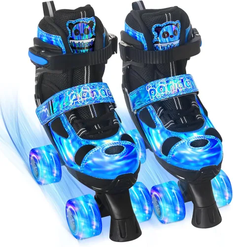 Nattork Patines infantiles para niñas y niños, 4 tamaños ajustables de panda, patines cuádruples con todas las ruedas iluminadas, patines para