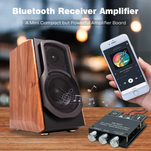 Vista 4 de Hosyond ZK-502T - Placa de amplificador Bluetooth 5.0 de 100 W con control de agudos y graves, TPA3116D2 50 Wx2, placa de amplificador Bluetooth