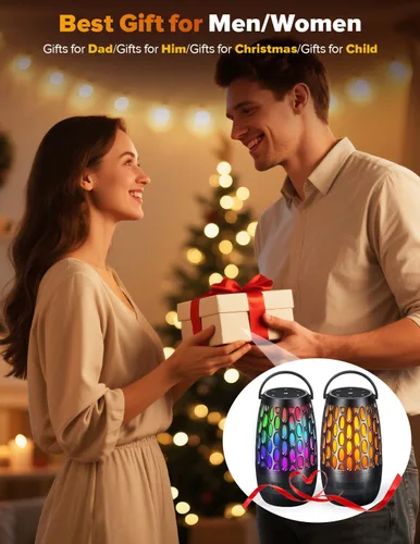 Vista 9 de Altavoces para exteriores con llama y luces RGB, estéreo HD de 10 W, emparejamiento automático Bluetooth 5.3, multisincronización de más de 100