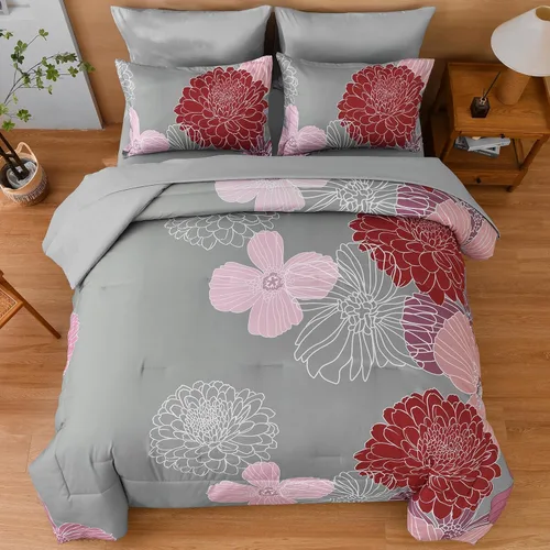 Vista 108 de Yiran - Juego de 7 piezas de edredón floral azul, juego de cama en una bolsa, tamaño Queen, juego de edredón de microfibra suave