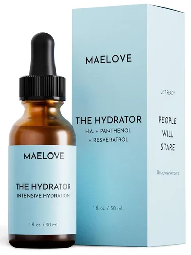 MAELOVE Suero Hydrator de ácido hialurónico B5 con resveratrol para un brillo húmedo al instante, rellena líneas finas, ligero y no graso, 1.0 onzas