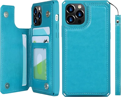 Vista 13 de iCoverCase Compatible con iPhone 12/12 Pro Wallet Funda para teléfono con tarjetero para mujer, bloqueo RFID en relieve de piel sintética con correa