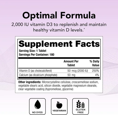 Vista 2 de Theralogix Thera-D 2000 Suplemento de vitamina D - 2,000 UI (50 mcg) Tabletas de vitamina D3 - Suministro para 180 días - Suplemento de apoyo