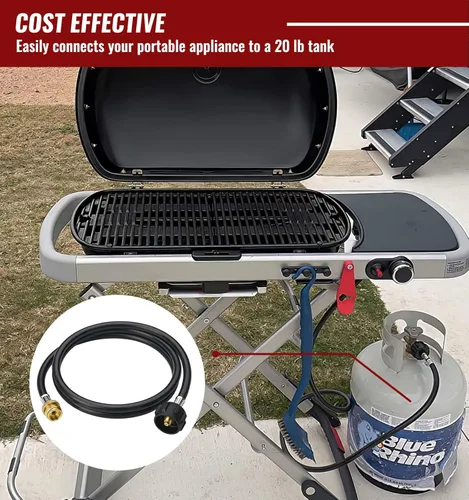 Vista 7 de CALPOSE Manguera adaptadora de propano de 3 pies, adaptador de 1 libra a 20 libras que convierte electrodomésticos de 1 libra en tanques de 5 a 40