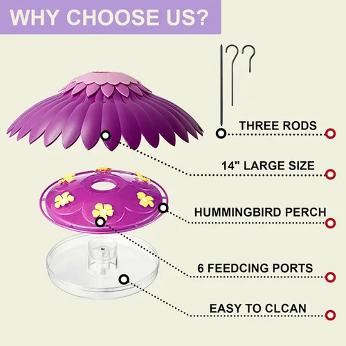 Vista 4 de Beserie Comederos de colibríes para colgar al aire libre, cubierta de comedero de pájaros integrada para foso protector contra la lluvia, 16 onzas