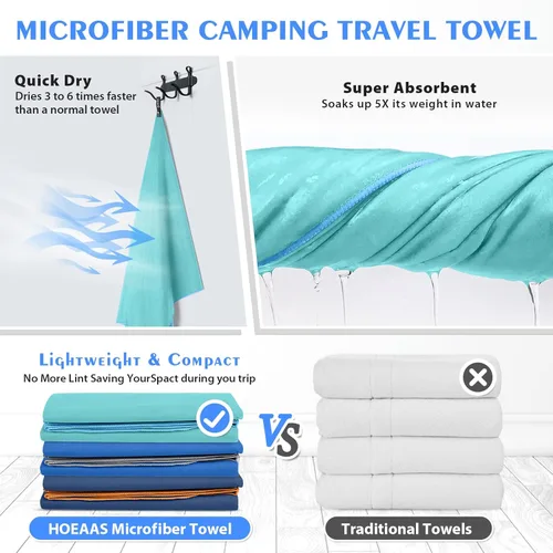 Vista 33 de HOEAAS Paquete de 2 Toallas de Microfibra para Camping, Toalla de Secado Rápido, Toalla de Viaje Súper Absorbente Ultra Compacta Suave y Ligera