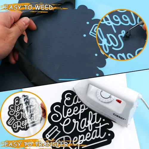 Vista 3 de FURWEY Vinilo de transferencia de calor negro para planchar, rollo de vinilo HTV de 12 x 45 pies, fácil de cortar y desmalezar para diseño de vinilo