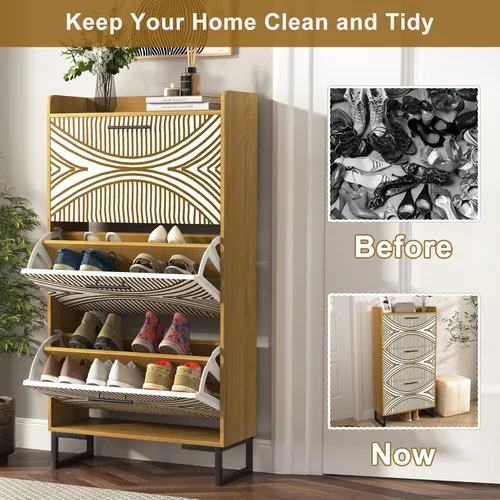 Vista 8 de Vibe & Dine Shoe Storage Cabinet for Entryway Slim, Narrow Shoe Cabinet with 3 Flip Drawers and Adjustable Shelves, FreeStanding Shoe Organizer
