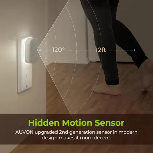 Vista 3 de AUVON - Luz nocturna LED enchufable con retroiluminación y sensor de movimiento y sensor de atardecer a amanecer, luz nocturna de luz blanca fría