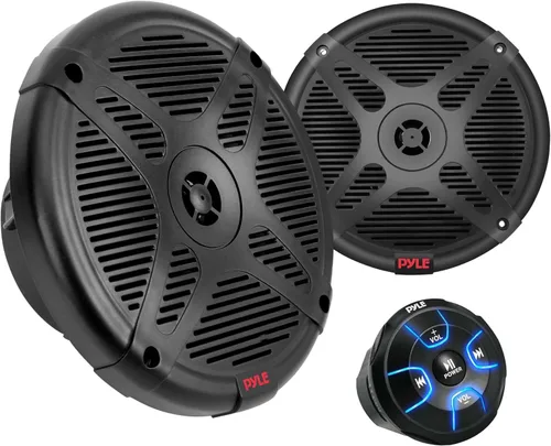 Pyle PLMRKT8 - Kit de altavoces marinos duales de 6.5 pulgadas, resistente al agua con receptor de control remoto Bluetooth amplificado para