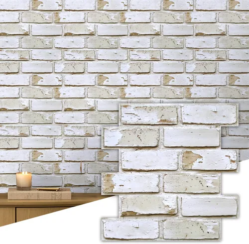 Commomy - Paneles de pared de ladrillo 3D para despegar y pegar, 10 piezas | Protector contra salpicaduras de ladrillo sintético de PVC fino de