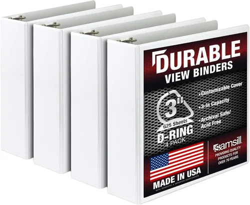 Vista 160 de Samsill - Carpeta duradera de 5 pulgadas, fabricada en los Estados Unidos, con anillos en D, transparente y personalizable, color blanco