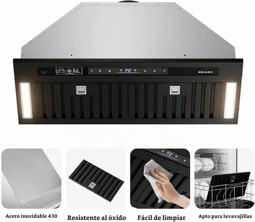 Vista 7 de BRANO Inserto de campana extractora de 30 pulgadas, 900 CFM con control de voz/gestos/táctil, ventilación de campana de cocina integrada con Negro