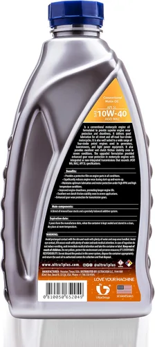 Vista 2 de ULTRA 1PLUS 4T 10W-40 Aceite de motocicleta convencional API SL JASO MA2-10W40 Aceite de motor, 3 cuartos