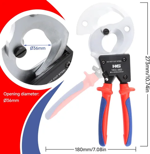 Vista 3 de HKS Cortador de Cable de Alambre con Trinquete de Servicio Pesado para Cortar Cables Eléctricos de Aluminio, Cobre y Multinúcleo hasta 300mm²