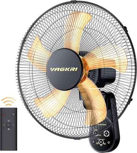 VAGKRI Ventilador de montaje en pared, ventiladores de pared de 16 pulgadas con 5 cuchillas, 5 velocidades, temporizador de 8 horas, ventilador Negro