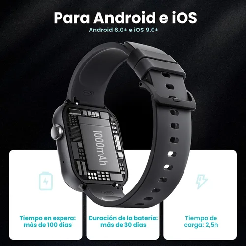 Vista 2 de Relojes inteligentes para hombres y mujeres, reloj inteligente de duración de batería de 1000 mAh compatible con Android y iPhone, rastreador