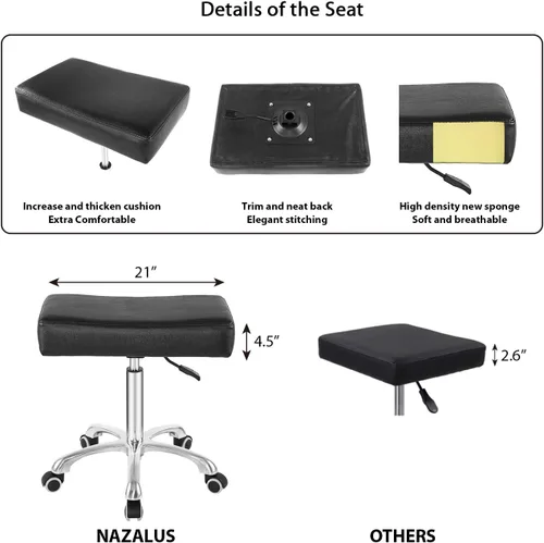 Vista 4 de Taburete giratorio con ruedas de altura ajustable y resistente para oficina, hogar, escritorio, mostrador, salón (negro) (negro, sin reposapiés)