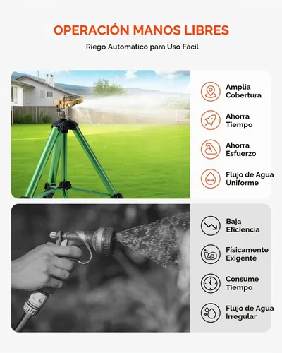 Vista 5 de VEVOR Aspersor de impacto en base de trípode, rociadores de trípode resistentes con cabeza de latón y conector de 3/4 pulgadas, rociador de riego