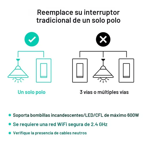Vista 7 de Kasa Smart Interruptor de 2 Vías HS200-2, Un Solo Polo, Cable Neutro Requerido, Interruptor de Luz Wi-Fi de 2.4GHz Compatible con Alexa y Google