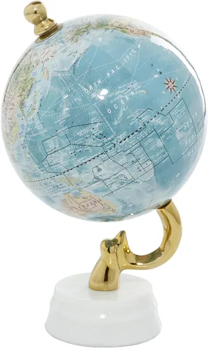 Vista 8 de Deco 79 Globo mundial de metal de aluminio con base de mármol, globo de escritorio 6 "x 6" x 11", azul