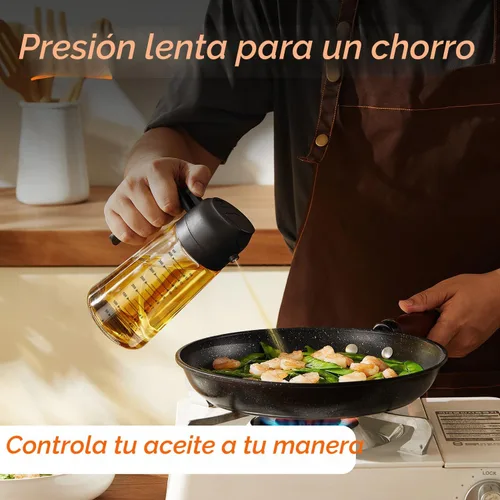 Vista 3 de TrendPlain - Pulverizador de aceite de oliva de vidrio de 16oz/470ml para cocinar – Botella dispensadora de aceite de oliva 2 en 1 para accesorios