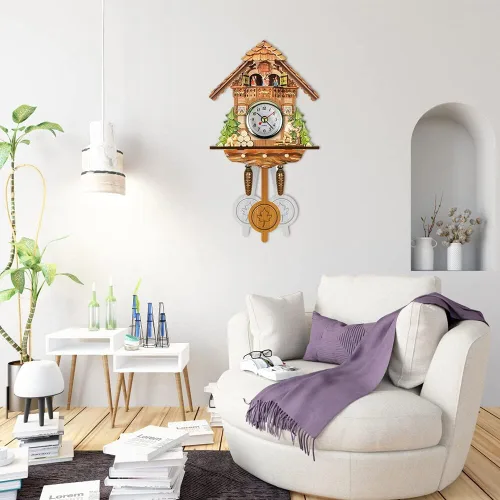 Vista 5 de Surakey Reloj de pared con forma de cuco, reloj pequeño, decoración de madera, péndulo antiguo tradicional con búho y péndulo, reloj colgante