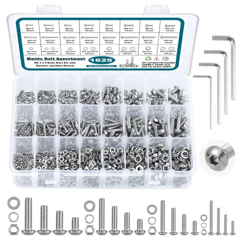 Vista 10 de SATANTECH Kit surtido de 1625 tornillos y tuercas, M2 M3 M4 M5 Surtido de pernos de tuerca con cerradura y arandelas planas, kit surtido