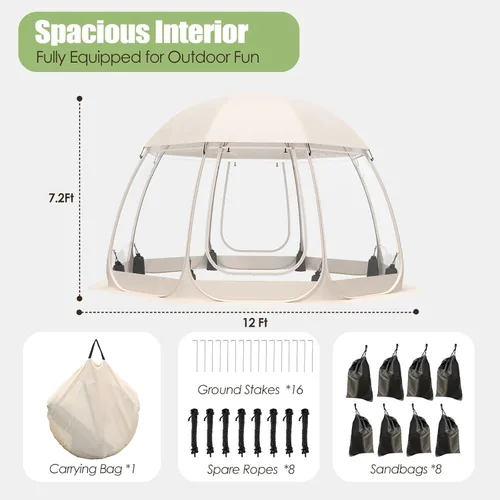 Vista 2 de Tienda de campaña de burbujas emergente para 8 a 14 personas con techo impermeable y ventanas de ventilación, refugios de campamento de 10 a 12