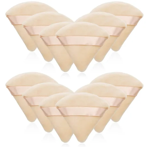 Vista 14 de 12 polvos cosméticos negros, 2.76 pulgadas, portátil, suave, esponja, para el rostro, de terciopelo triangular, con asa de cinta para polvo suelto