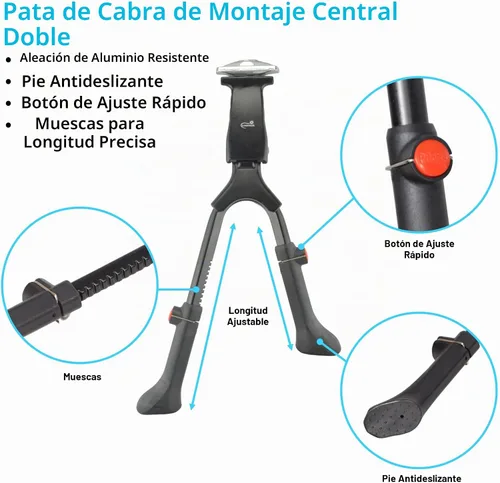 Vista 3 de Lumintrail Pie doble para bicicleta, con soporte central, de aleación de aluminio, para bicicletas de 24 a 28 pulgadas.