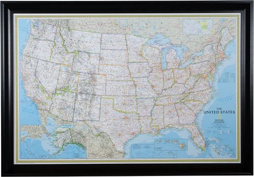 Vista 17 de Craig Frames mapa de viaje clásico de los Estados Unidos, Papel, 24 x 36 pulgadas