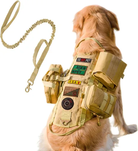 Vista 10 de AIWAI Arnés táctico para perro con bolsas, arnés de chaleco para perros grandes y medianos, arnés militar ajustable sin tirones con asa, caminar