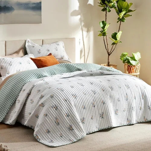 Vista 10 de Bedsure Patchwork Quilts Queen Size - Reversible Blue Floral Comforter Queen Size, Spring Lightweight Bedspread Boho Quilted Bedding, Soft