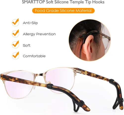 Vista 5 de SMARTTOP Eyeglasses Ear Grips Sleeve-Upgrade anti-slip eyewear retainer-Sleeve with Hook design-Soft and comfort Glasses Ear hooks 6Pairs (BLACK)