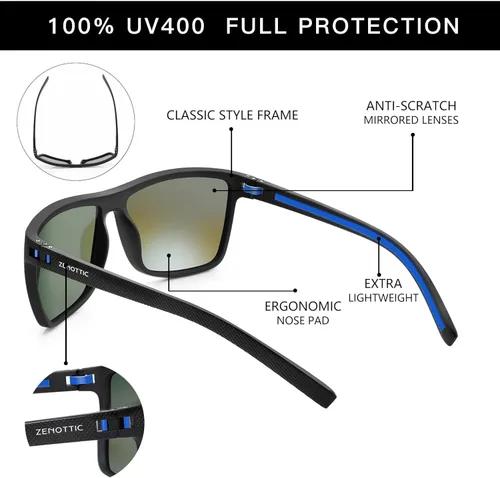 Vista 5 de ZENOTTIC - Gafas de sol polarizadas con montura ligera y cuadrada de TR90 y protección UV400