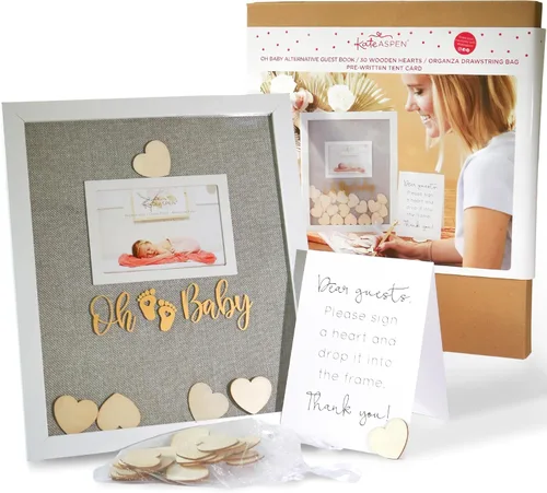 Vista 8 de Kate Aspen Libro de Invitados para Baby Shower Marco de Nube con Gotas de Lluvia de Madera Alternativa de Libro de Invitados, Decoración