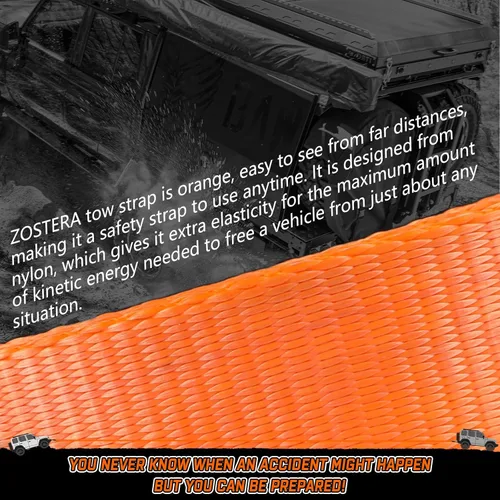 Vista 5 de Correa de remolque Cuerda de remolque de 3 pulgadas x 20 pies Correa de recuperación (naranja) Probada 35,000 libras resistencia a la rotura