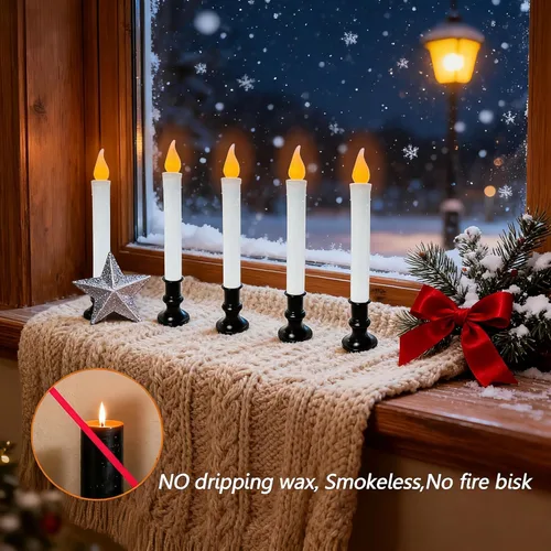 Vista 5 de Luces LED de Navidad para ventana, base negra, sensor de atardecer a amanecer, velas alimentadas por batería de 9 pulgadas para decoración de mesa