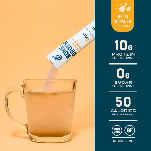 Vista 7 de Bare Bones Bone Broth - Mezcla instantánea de bebidas en polvo, pollo y carne de res, paquete variado de 8, 4 pollos y 4 carne de res – palos