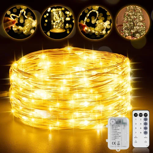 Vista 11 de StarryEver Guirnalda de 100 luces LED de 33 pies, funciona con pilas, paquete de 2 cadenas de luces de 16.5 pies que cambian de color con Varios