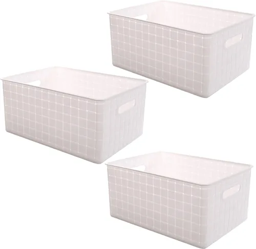 Vista 12 de BINO Cesta de Plástico, Pequeña Blanca, Paquete de 5 - Organizador de Gabinete Rectangular, Cesta de Almacenamiento Multiusos, Apta para Cajones