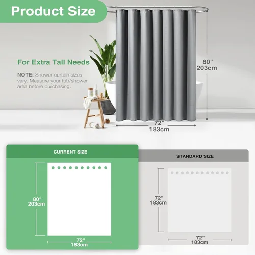 Vista 184 de Cortina de ducha de tela Dynamene verde oscuro - Cortinas de baño de tela de nido de abeja texturizadas resistentes, juego de cortinas de baño